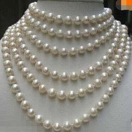 Beautiful 100 inches Natural white 8-9mm AKOYA pearl necklace factory price wholesale women Jewellery gift