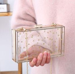 1PC Star Printing Transparent Acrylic bag bling Chain Box Bag clear crossbody bags clutch for women evening party
