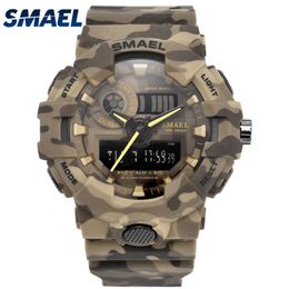New Camouflage Military Watch SMAEL Brand Sport Watches LED Quartz Clock Men Sport Wristwatch 8001 Mens Army Watch Waterproof LY191213