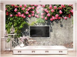 Custom 3D Silk photo wallpaper mural Romantic beautiful creeper rose flower living room 3D TV background wall paper papel de parede