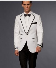 White Mens Wedding Tuxedos Notch Lapel Groom Groomsmen Tuxedos Popular Man Blazers Jacket Excellent 2 Piece Suit(Jacket+Pants+Tie) 1661