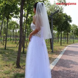 Stock Soft Tulle Best Selling Real Picture One Layer Beaded Edge Wedding Veils White Ivory Champagne Meidingqianna Wrist Length Alloy Comb