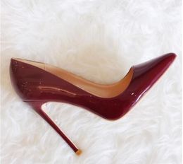 Hot Sale-fashion women pumps vintage burgundy patent leather point toe high heels thin heel bride wedding shoes 12cm 10cm 8cm