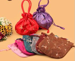 DHL100pcs Coin Purses Chinese Silk Embroidered floral Large Wedding Party Gift Bags with Handles