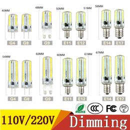 Luci a Led dimmerabili SMD 3014 Lampadina a Led G4 G8 G9 E11 E12 14 E17 Lampadine per faretti in silicone di cristallo 110V 220V 64 152 Led