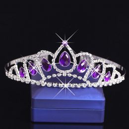 Purple Crystal Diamond Girls Headpieces Combs Kids Crown Flower Girl Rhinestone Baby Head Pieces for Wedding Girls Accessories Hea224L