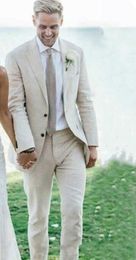 Handsome Light Beige Groom Tuxedos Peak Lapel Groomsmen Wedding Tuxedos Fashion Men Formal Prom Jacket Blazer Suit(Jacket+Pants+Tie) 1275