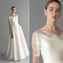 Simple A Line Chana Marelus Wedding Dresses Off Shoulder Short Sleeve Crystal Wedding Gowns Floor Length robe de mariée