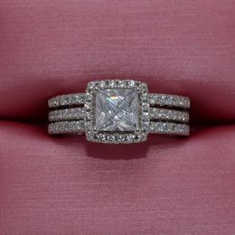 Luxury Female White Diamond Wedding Ring Set Fashion 925 Silver Filled Jewellery Promise Engagement Rings For Women