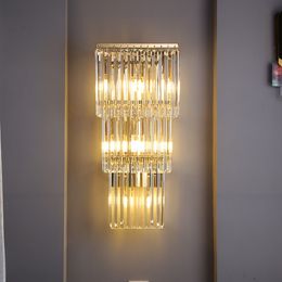 Newly Golden Wall Lamps W30cm Sconce Bedside Living Room Light K9 Clear Crystal Lighting