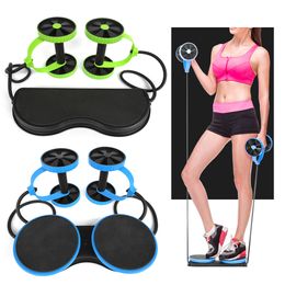 Multi Function Double AB Roller Wheel Foldable Muscle AB Trainer Stretch Elastic Abdominal Resistance Pull Rope Gym Fitness
