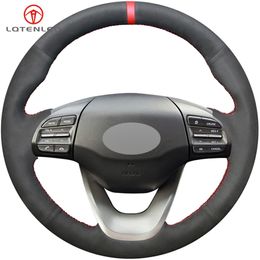 LQTENLEO Black Suede DIY Hand-stitched Car Steering Wheel Cover for Hyundai Kona 2017-2019 i30 2017-2019