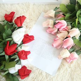 Length 56cm real touch artificial silk rose bud simulation rose flower home decor wedding hand holding bride fake wreath bouquet