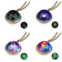 Glass ball pendant 16 Colours Luminous necklace Starry sky Necklace two-sided solar system universe Necklace Time gem Free shipping