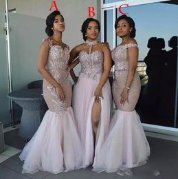 Cheap New Sexy Dusty Pink Black Girl Prom Dresses Three Types Lace Appliques Backless Plus Size Evening Gowns Wear Maid Of Honour Dresses