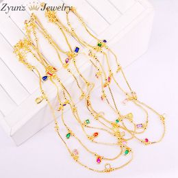 5PCS, Multi Crystal Zirconia Pendant Charms Necklace Gold Color Fashion Women Jewelry