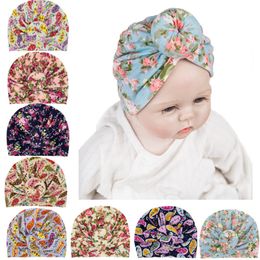 Cute Infant Baby Girls Hat Ball Knot Flower Headwear Kids Beanies Indian Turban Knot Head Wraps Children Donuts Florals Hats 8 Color D3508