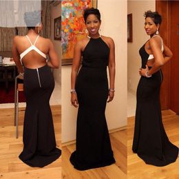 Dresses Evening Wear Criss Cross Back Evening Dresses Long Mermaid Black Chiffon Halter Evening Party Prom Gowns