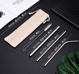 Free Combination!! Customised Bag Packing 3+1 Reusable Stainless Steel Drinking Straws Set Metal Straws Set with Cleaning Brush WCW674