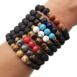 Natural Black Lava Stone Tiger eye Turquoise Bracelet DIY Aromatherapy Essential Oil Diffuser Bracelet for women