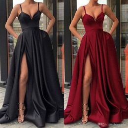 Sexy High Split Prom Dresses Pockets Burgundy Green Black Red Yousef Aljasmi Occasion Evening Wear Party Gowns Robe De Mariee Modest