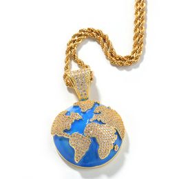 Unisex Fashion Mens Women Hip Hop Jewelry Gold Plated CZ Earth Pendant Necklace for Men Women Hot Gift