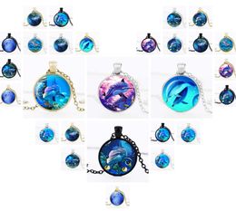 European and American foreign trade jewelry creative time gem necklace 3D dolphin Glass Pendant DAN336 mix order Pendant Necklaces