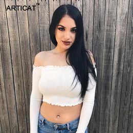 Cotton Articat Off Shoulder Long Sleeve T-Shirt Women Crop Top Stringy Selvedge Party Bustier Crop Top Elastic Tube Club Women Top Trend