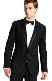 New Arrival One Button Black Groom Tuxedos Groomsmen Peak Lapel Best Man Wedding Prom Dinner Suits (Jacket+Pants+Bow Tie) 1435