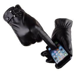 Fashion- PU Leather Touchscreen Gloves Warm Soft Thick Fleece Lining Windproof Water-resistant Biking Outdoor Gloves Black Brown