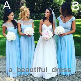 Cap-Sleeves Lace beaded top bridesmaid dresses v-neck a line chiffon plus size maid of the honor evening gowns party dress BD8889