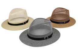 Unisex Women Men Hat Sun Straw Hats Cap Soft Fedora Panama Belt Hats Outdoor wide Brim Caps Spring Summer Beach Hat2148