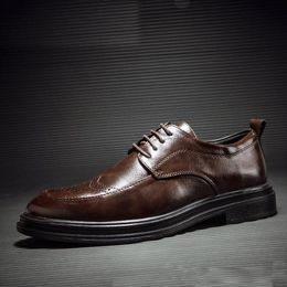 Coiffeur classic elegant formal brogue brown leather shoes men office evening dress erkek
