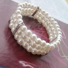 Hot New Fashion Elasticity Bracelet Simulated Pearl strand Multilayer Beaded Charm Wide Cuff Bracelets Bangles For Women Jewelry