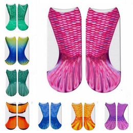 3D Mermaid Socks Cosplay fish-scale print socks Fashion Cartoon Animal shallow socks 14style children adult family wear Party Favour TLZYQ766