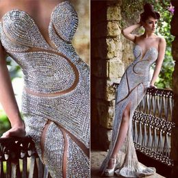 Made Custom Blingbling Evening Jewellery Rhinestones Sheer Jewel Mermaid Floor Length Red Carpet Celebrity Prom Dresses