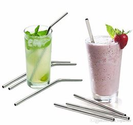 100pcs lot ecofriendly straight bend metal drinking straw cleaning brush reusable drinking straws bar beer fruit juice drinking tool