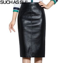 Such As Su New 2018 High Quality Fall Winter Women Pencil Skirt Black High Waist Pu Leather Skirts S-5xl Female Mid-long Skirt T190827