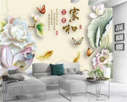 Living 3d Wallpaper 3d Jade Carving Peony Lotus Living Room Bedroom TV Background Wall Silk Mural Wallpaper