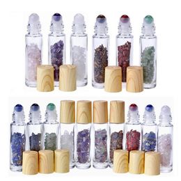 New styles 10 ml Essential Oil Diffuser Clear Glass Roll on Perfume Bottles Natural Crystal Quartz Stone Roller Ball Bottles T9I00167
