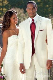 New Custom Made Ivory Groom Tuxedos Groomsmen Men Blazer Wedding Dress Suits Prom Clothing (Jacket+Pants+Vest+Tie) 1403