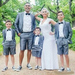 Designs Grey Trim Fit Wedding Groom Suits Peaked Lapel Two Piece Short Pant Wedding Tuxedos Custom Made Mens Suits