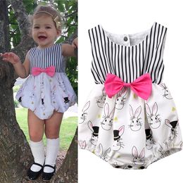 Easter Baby Girls Rompers INS Infant Sleeveless Vest Bow Striped Rabbit Jumpsuits Summer Fashion Boutique Kids Bunny Climbing Clothes M1243