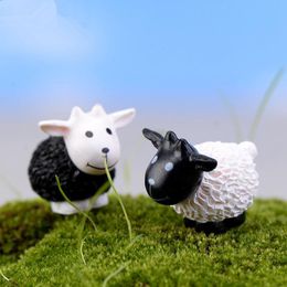Mini 8pcs Black And White Goat Fairy Garden Moss Micro Landscape Ornaments Resin Crafts Decorations Stakes Craft For Home