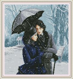Couple in the snow home cross stitch kit ,Handmade Cross Stitch Embroidery Needlework kits counted print on canvas DMC 14CT /11CT