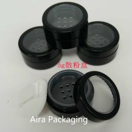 5G 10G 100pcs/lot Black Empty Plastic Cosmetic Cream Jar DIY Cosmetic Loose Powder Container with Sifter n Puff Cosmetic Package