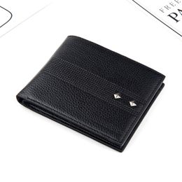 mens short wallet europe and the united states trend cross section lychee skin clip multifunction card package one fold wallet