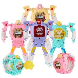 Deformation Non-Toxic Children Wristwatch Toy Children Sports Cartoon Watches Kids Xmas Gifts Cute Robot Transformation Toys