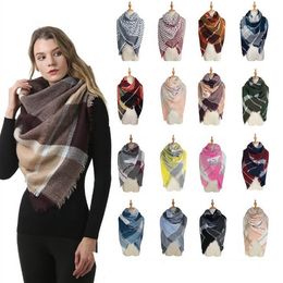 Scarf Plaid Cheque Blankets Scarves Girls Lattice Shawl Winter Grid Wraps Classic Square Neck Scarfs Tassel Pashmina Neckerchief ZYQ6127