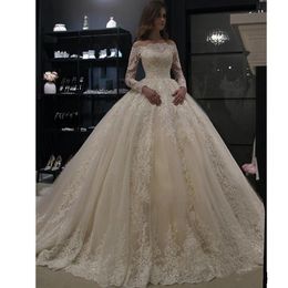 Noiva Vestido De Abiti con spalle scoperte Abito da ballo Abiti da sposa Maniche lunghe in pizzo Dubai Abito da sposa arabo s